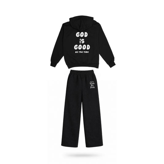 Walk By Faith, God Is Good Sweat Suit Black